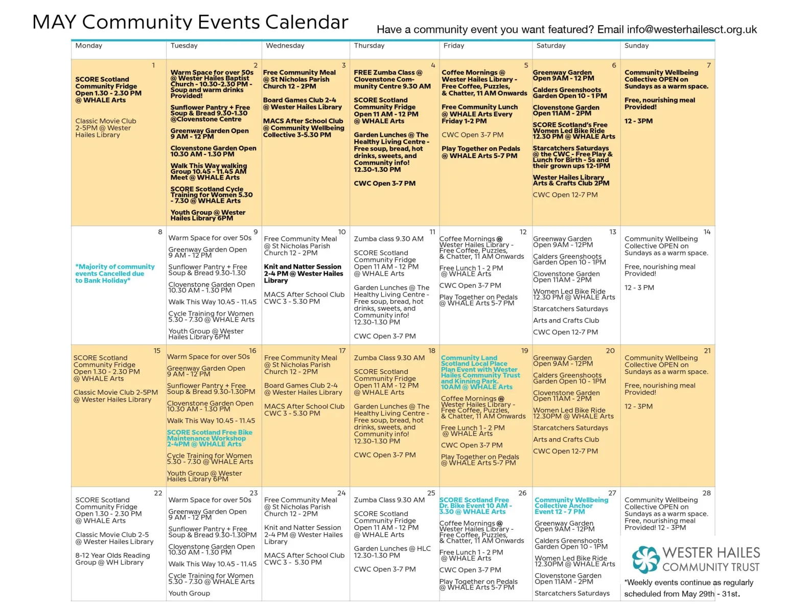 WHCT May community calendar