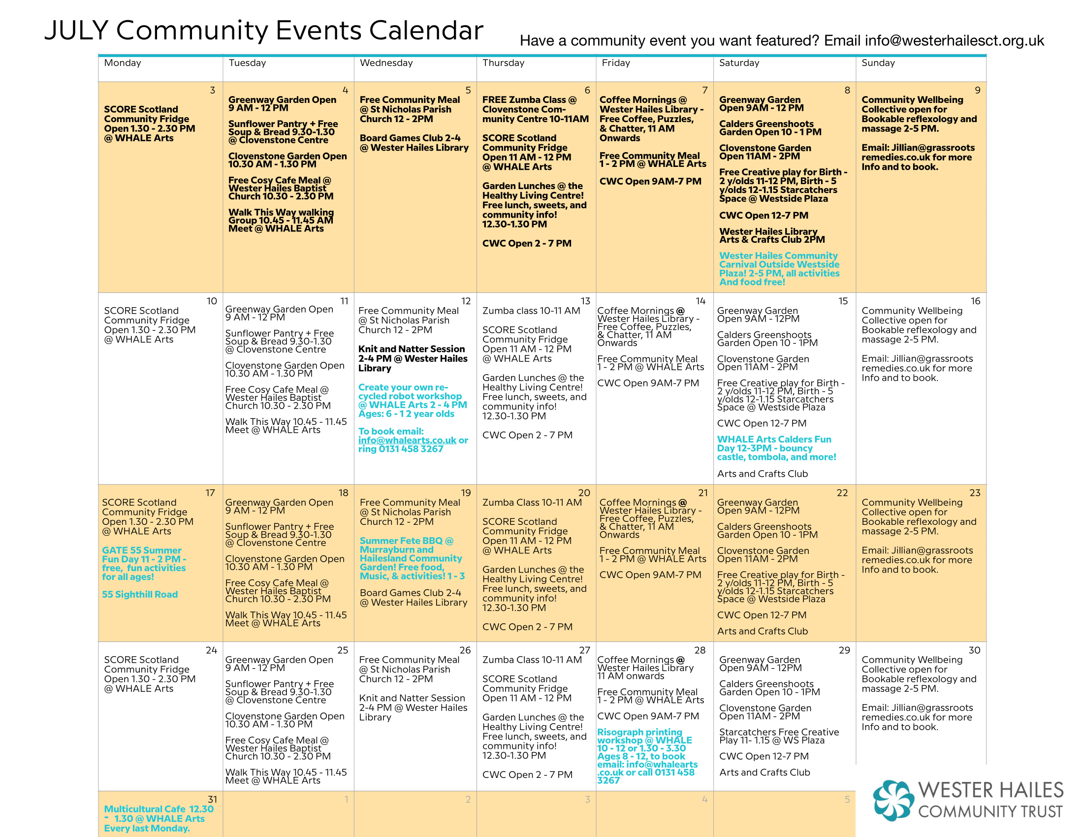 July Community Events Calendar