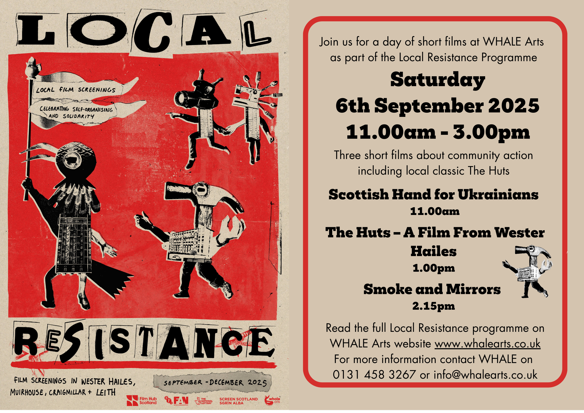 WHALE Arts Local Resistance Community Film Screening Programme for Saturday 6 September 2025