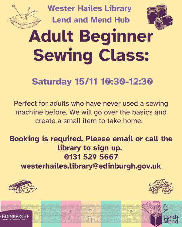 Adult Beginner Sewing Class at Wester Hailes Library Featured Image