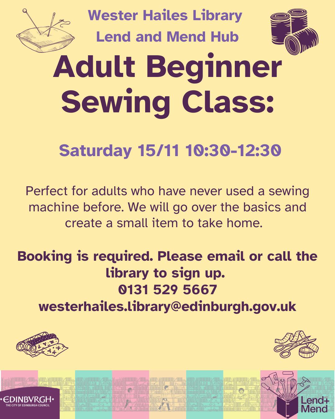 Adult Beginner Sewing Class at Wester Hailes Library Featured Image