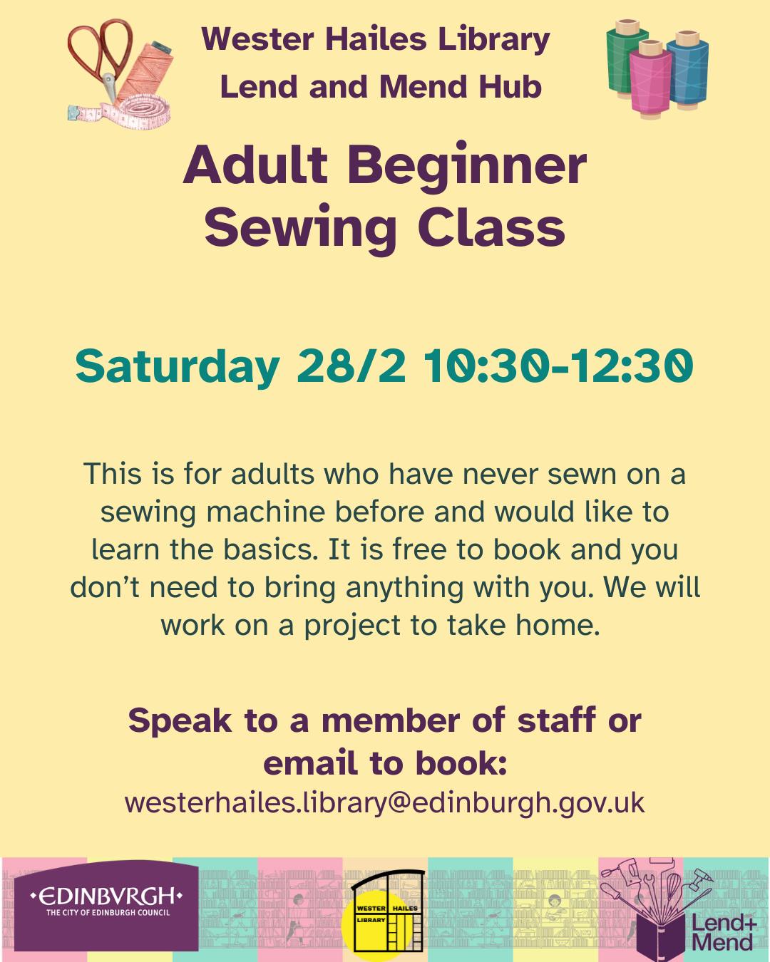 adult beginner sewing class