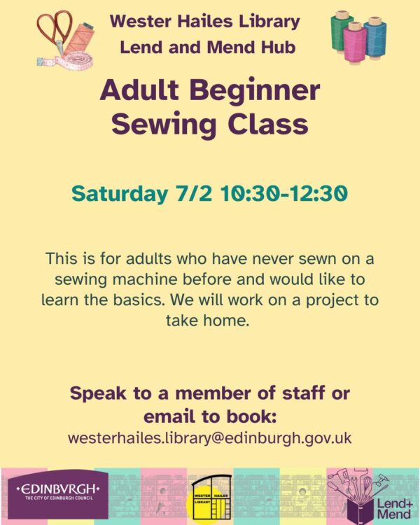 adult beginner sewing class poster featured image for class Saturday 7 February 2026