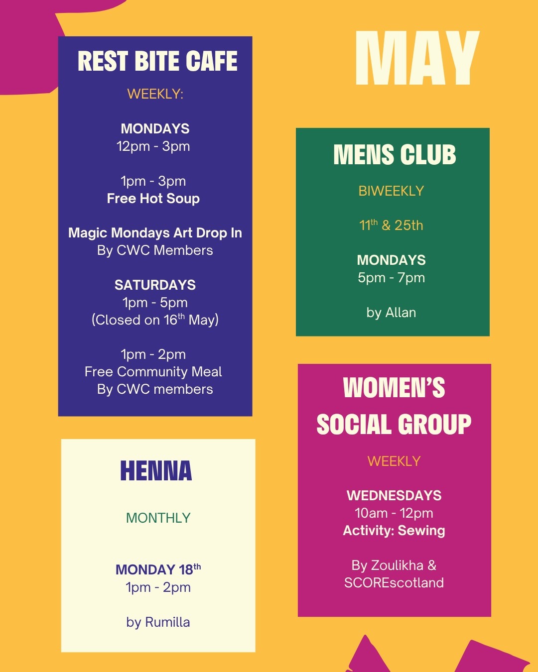 Community Wellbeing Collective May activities